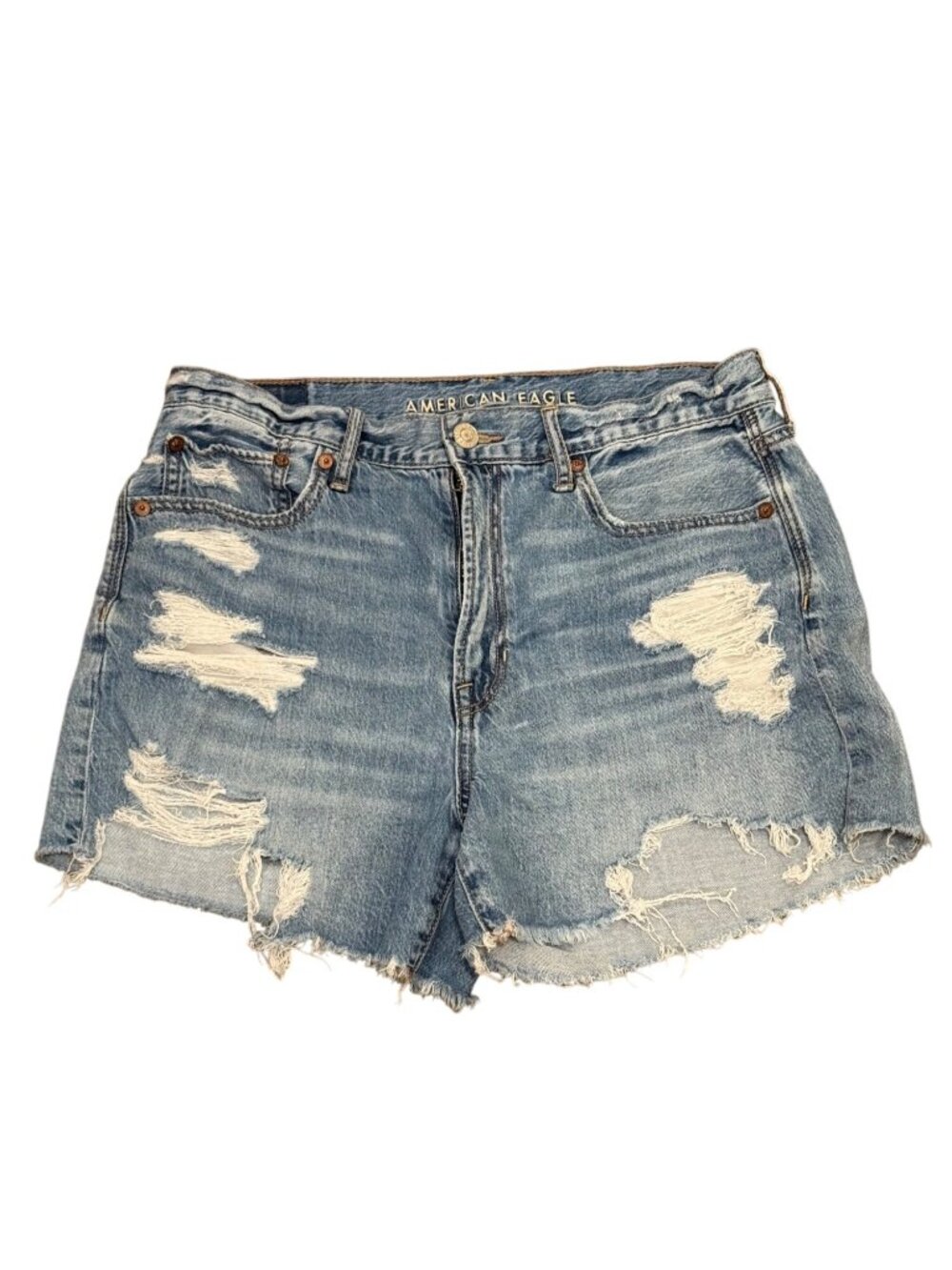 American Eagle Womens 90s Boyfriend Short Distressed Denim High-Rise Stretch Blu